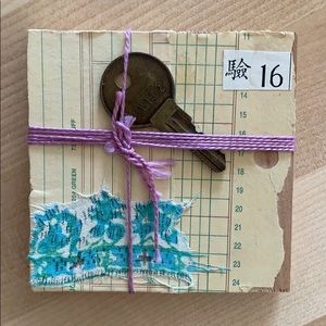 NEW Handmade paper on wood collage eclectic one of a kind boho quirky